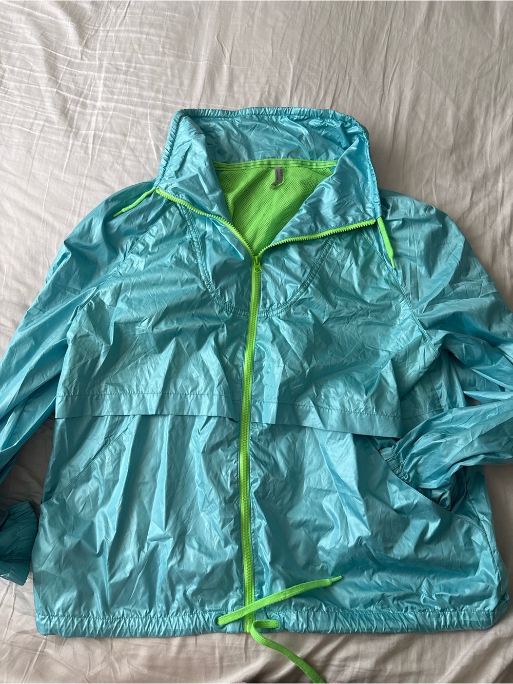 Lightweight Windbreaker Jacket - Aqua with Neon Green Trim